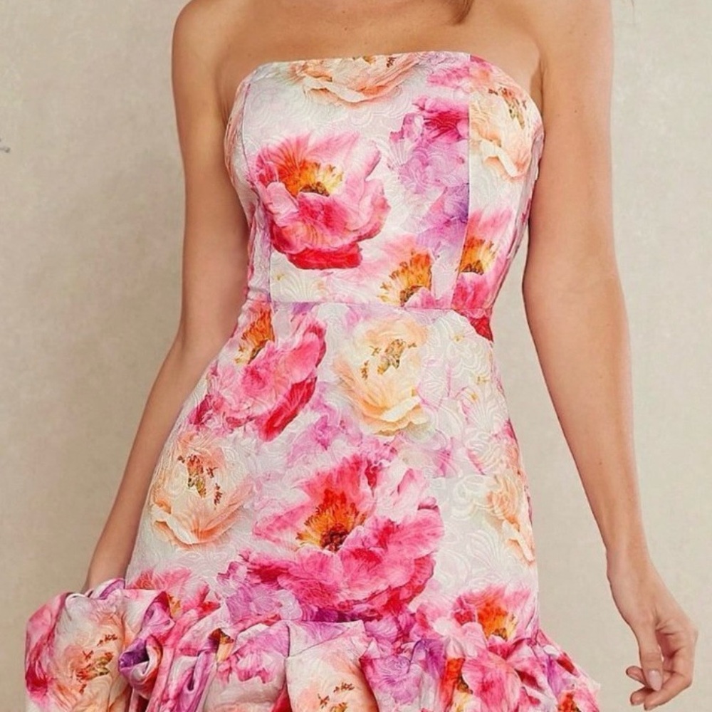 Multicolor Boho Womens Floral Jacquard Ruffle Hem Tube Dress